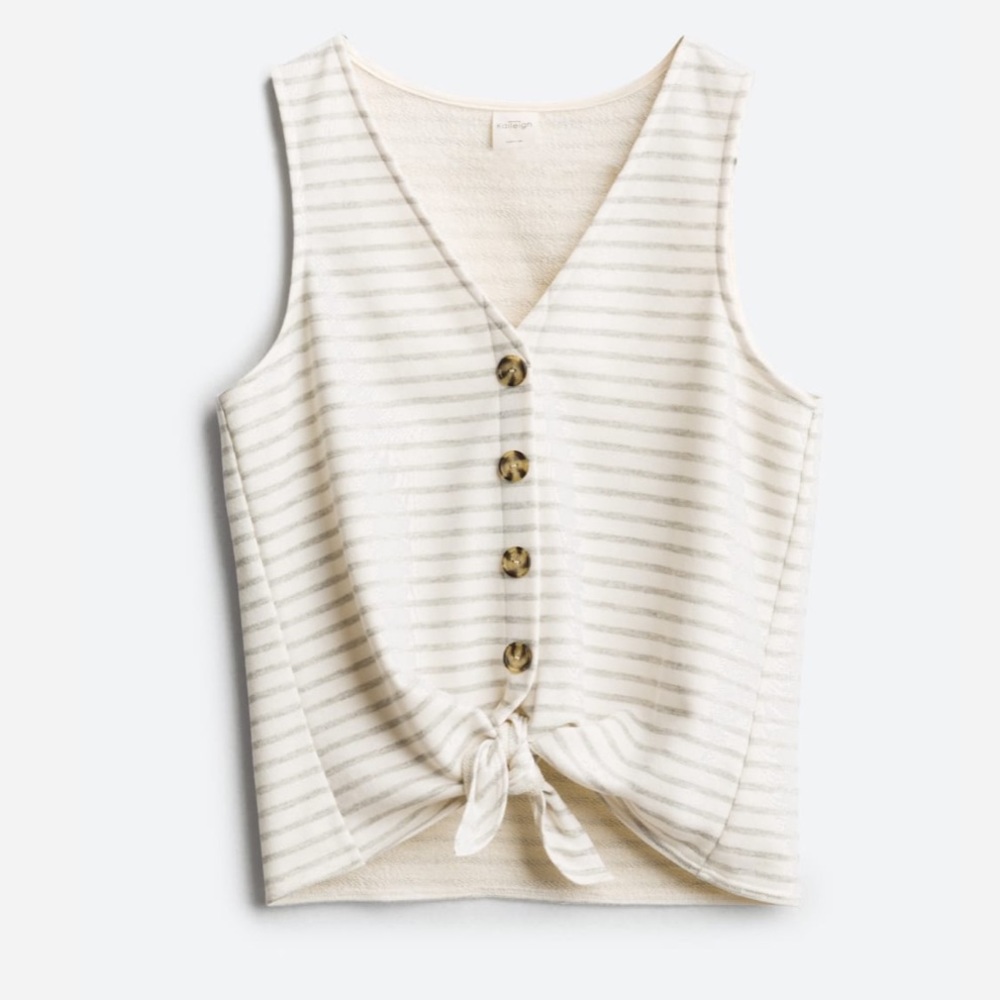 White and gray striped knit tank